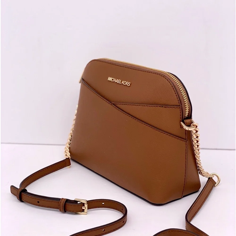 Michael Kors Jet Set Travel Medium Dome Crossbody Leather Luggage